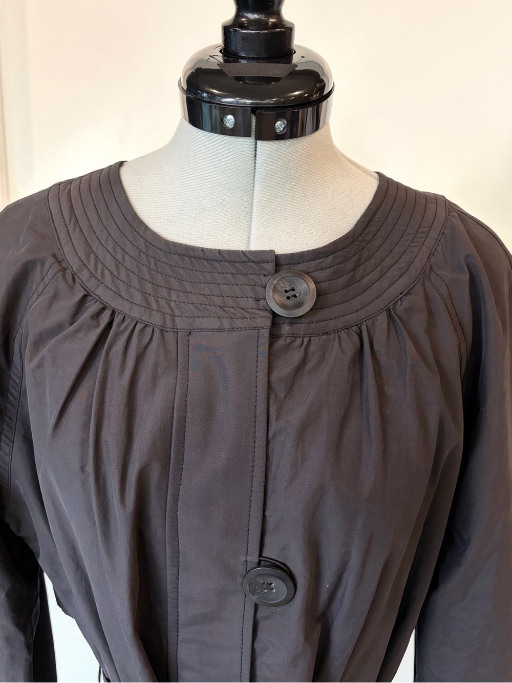 Vince Collarless Belted Trench, 3/4 sleeves, Cotton, dk grey, XS, GUC *button - Picture 10 of 16